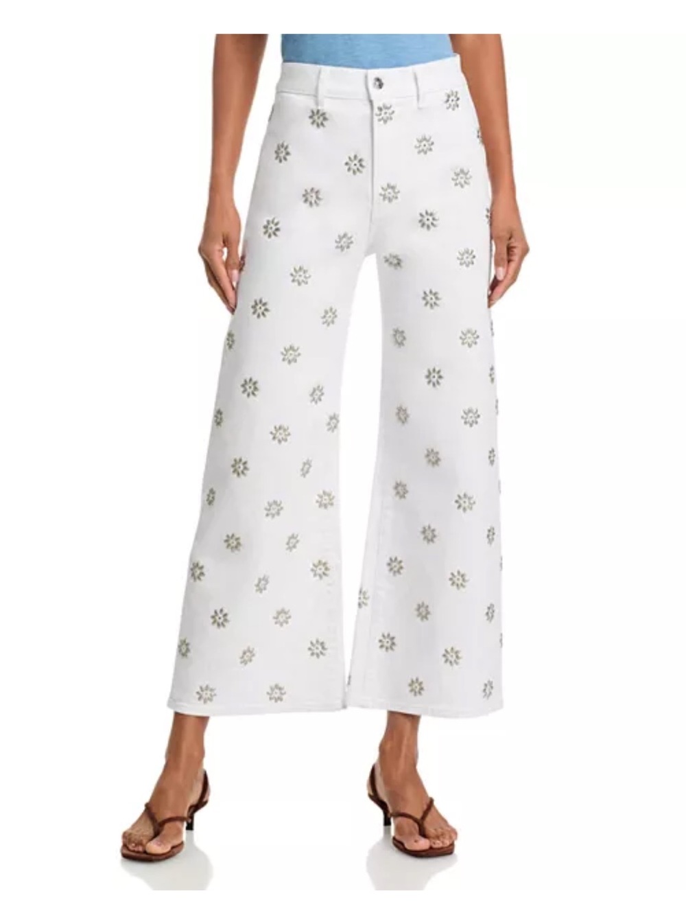 Veronica Beard Grant Studded High Rise Wide Leg Ankle Jeans in White Size 27 New